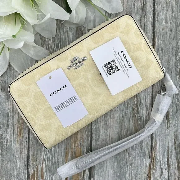 Coach Butter Yellow Long Zip Around Wallet In Signature Canvas Bag Purse